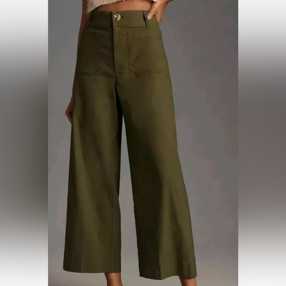 Anthropologie The Women’s Colette Cropped Wide-Leg Pants by Maeve inMoss Green